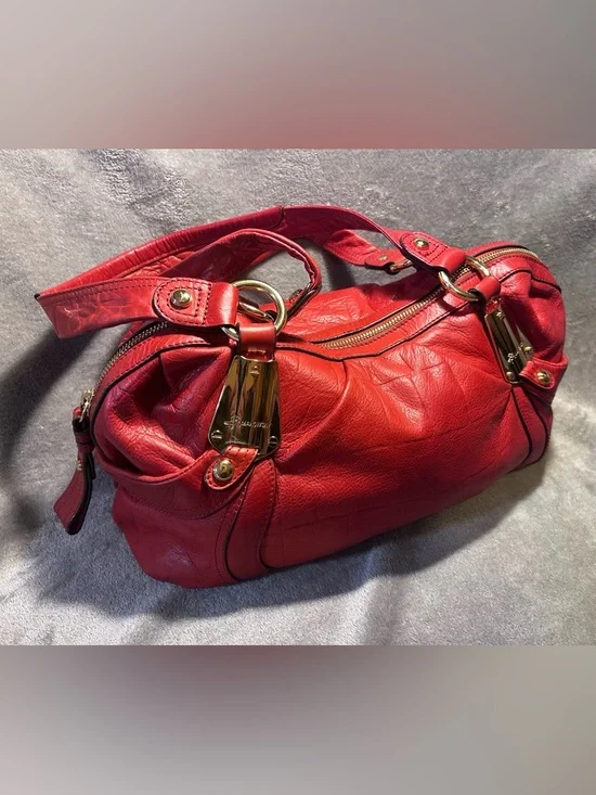 B. Makowsky Red Leather Slouchy Shoulder Satchel w/ Gold Hardware - Picture 1 of 9